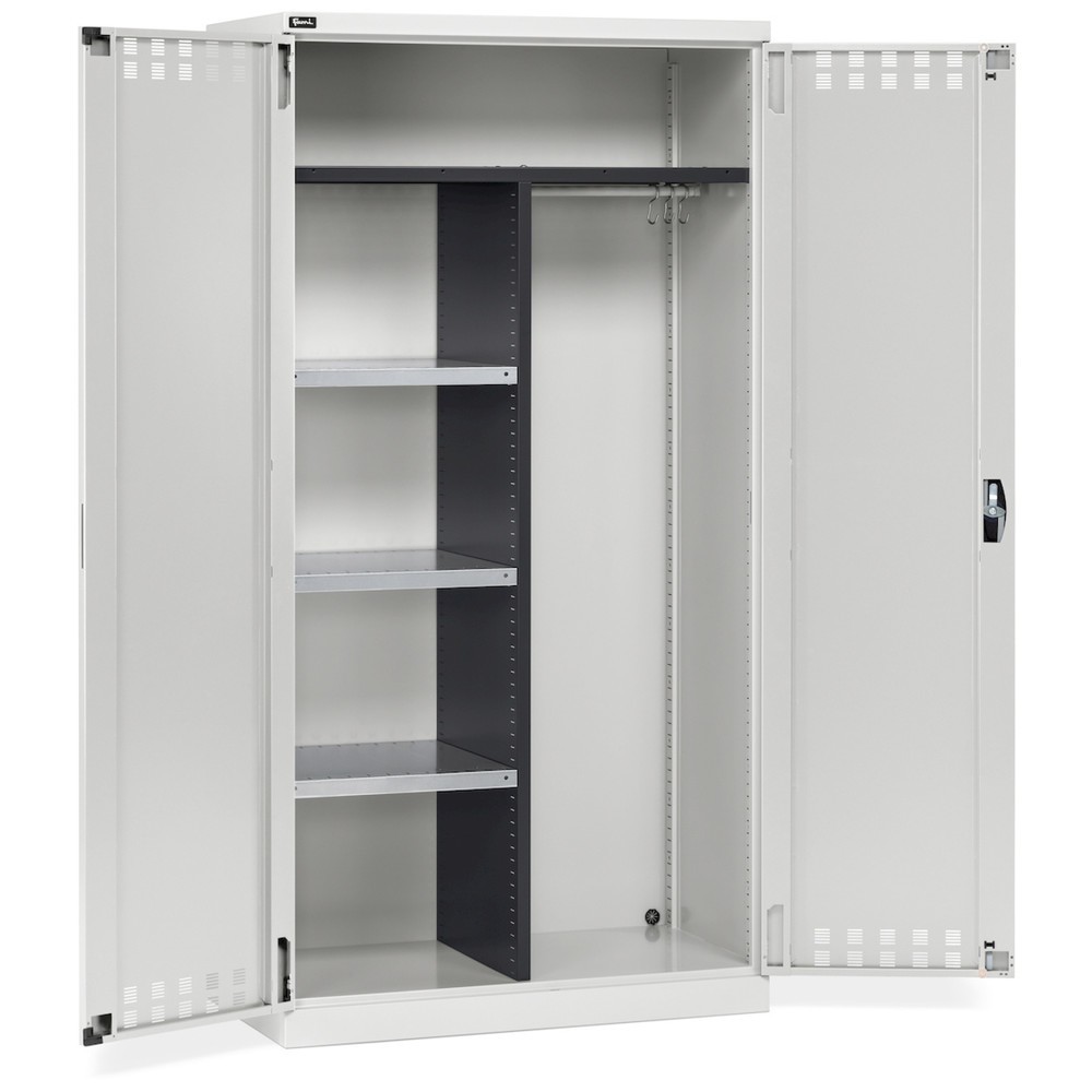 Fami PERFOM Mehrzweckschrank, Kleiderstange, 3 Fachböden, HxBxT 2.000 x 1.023 x 555 mm, lichtgrau