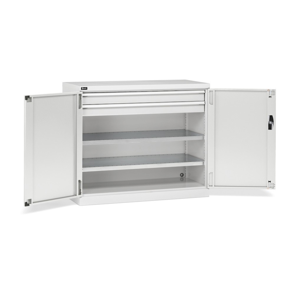 Fami PERFOM Flügeltürschrank, 2 Schubladen, 2 Fachböden, HxBxT 1.000 x 1.193 x 555 mm, lichtgrau