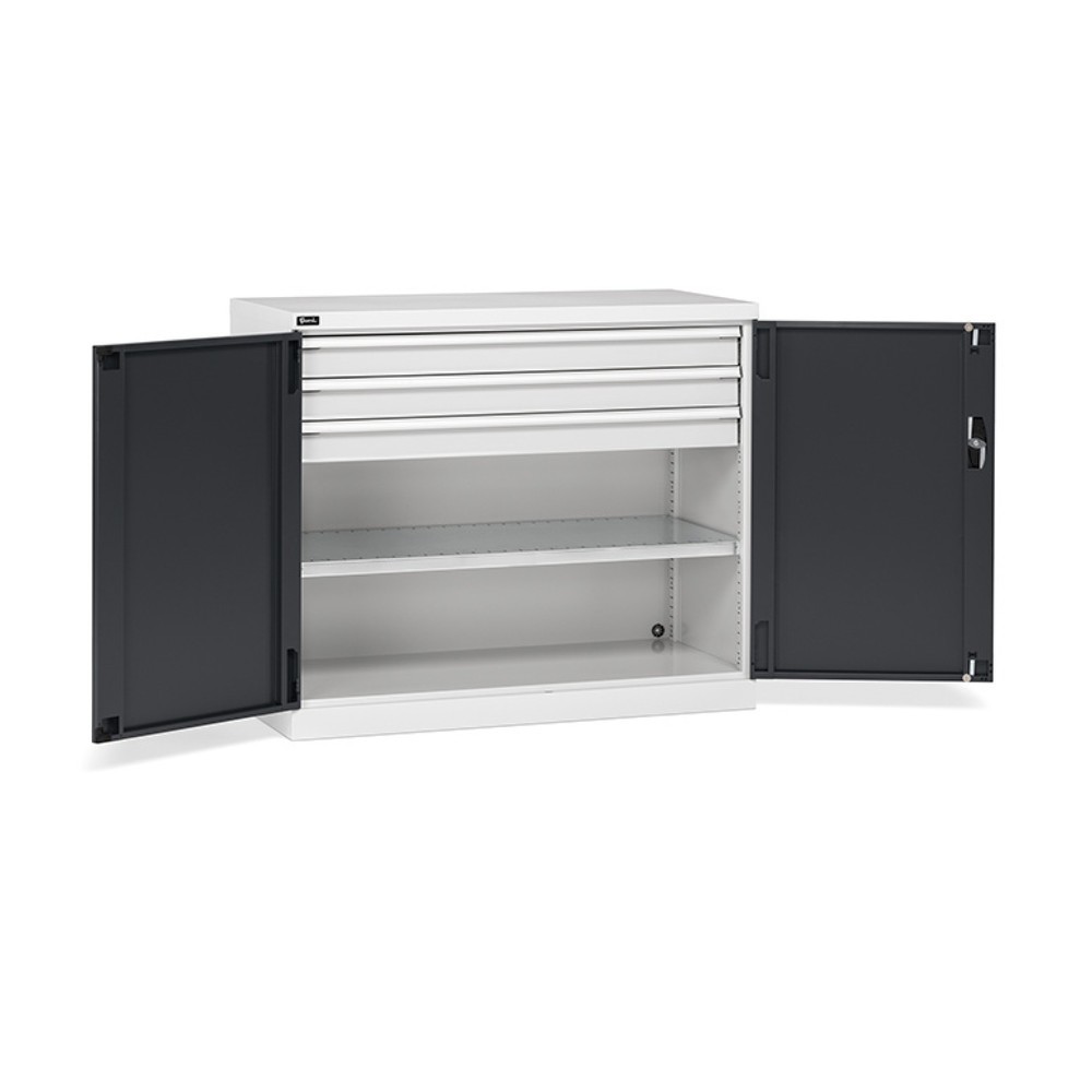 Fami PERFOM Flügeltürschrank, 3 Schubladen, 1 Fachboden, HxBxT 1.000 x 1.193 x 555 mm, lichtgrau, anthrazit