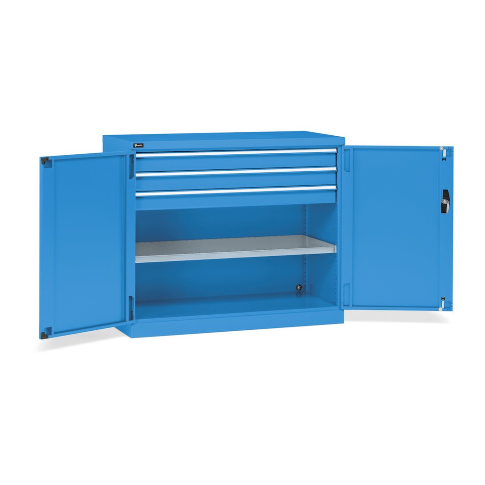 Fami PERFOM Flügeltürschrank, 3 Schubladen, 1 Fachboden, HxBxT 1.000 x 1.193 x 555 mm, lichtblau