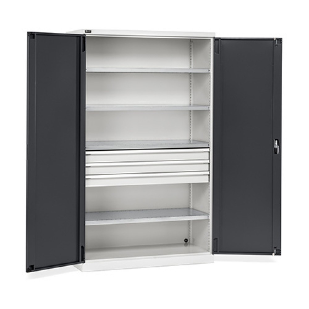 Fami PERFOM Flügeltürschrank, 3 Schubladen, 4 Fachböden, HxBxT 2.000 x 1.193 x 555 mm, lichtgrau, anthrazit