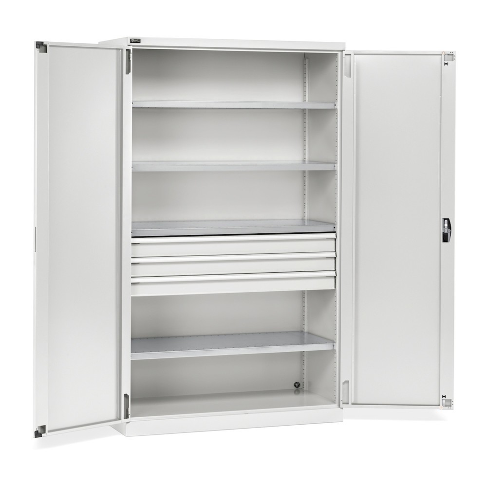 Fami PERFOM Flügeltürschrank, 3 Schubladen, 4 Fachböden, HxBxT 2.000 x 1.193 x 555 mm, lichtgrau
