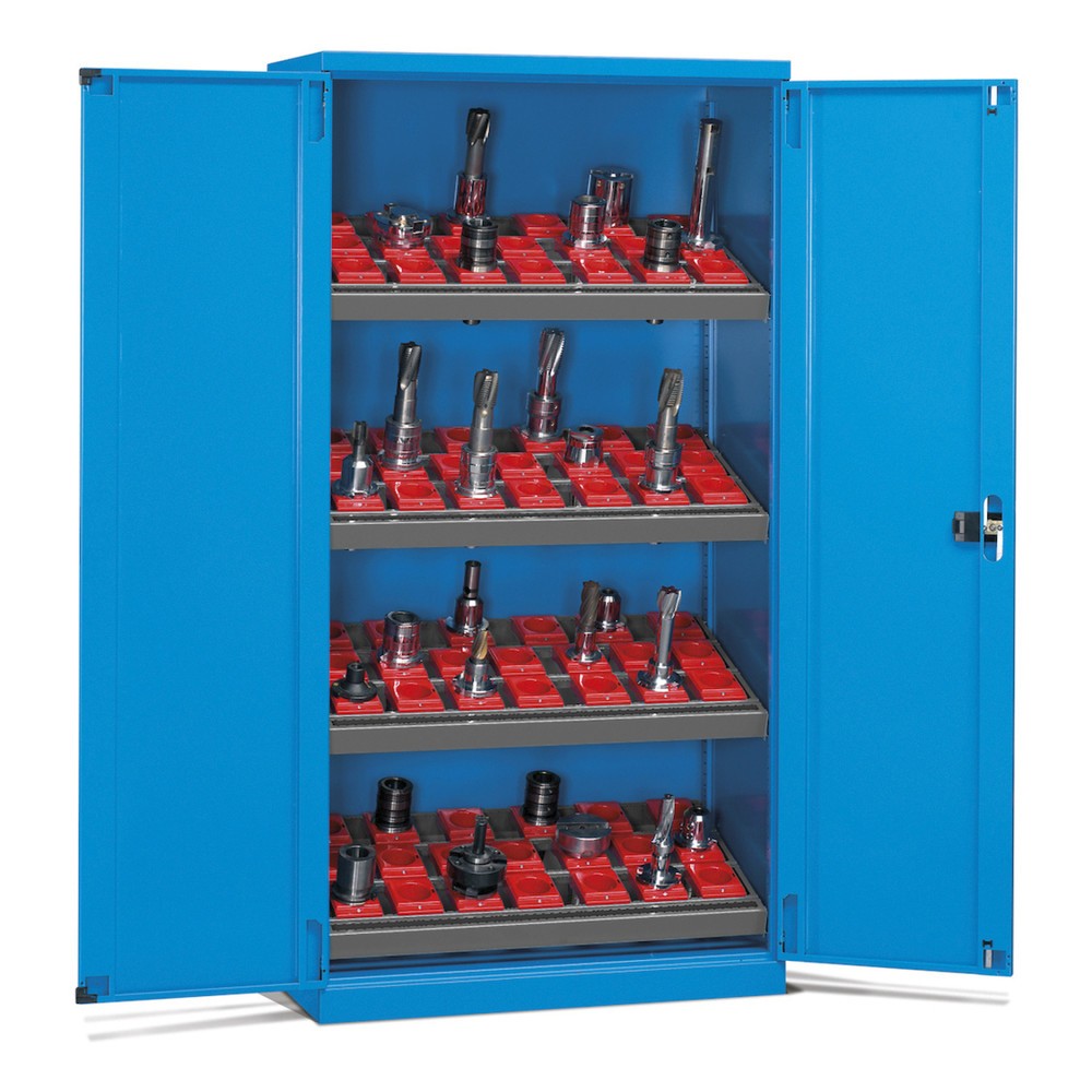 Fami PERFOM Lagersystem für CNC-Werkzeuge, 4 Fachböden, HxBxT 2.000 x 1.023 x 555 mm, 84 Werkzeugeinsätze ISO 40, lichtblau