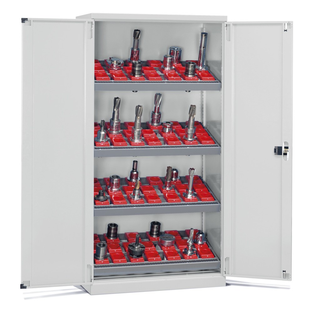 Fami PERFOM Lagersystem für CNC-Werkzeuge, 4 Fachböden, HxBxT 2.000 x 1.023 x 555 mm, 50 Werkzeugeinsätze ISO 50, lichtgrau