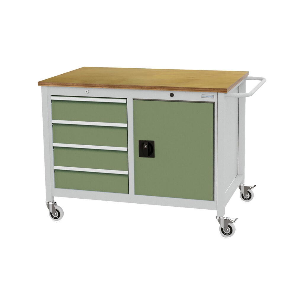Bedrunka+Hirth Mobile Werkbank, Schrank, 4 Schubladen, resedagrün