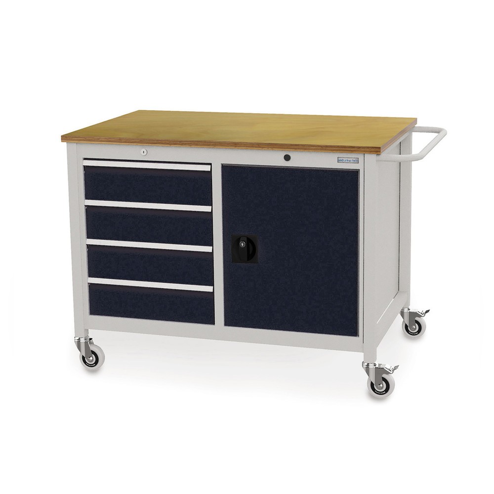 Bedrunka+Hirth Mobile Werkbank, Schrank, 4 Schubladen, tiefschwarz