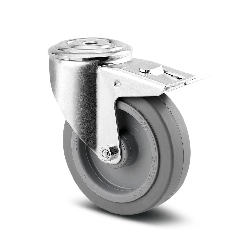 TENTE® Lenkrolle Elastik-Gummi, Rollenlager, Totalfeststeller, spurlos, Anschraubloch, Ø x Breite 100 x 50 mm, TK 160 kg