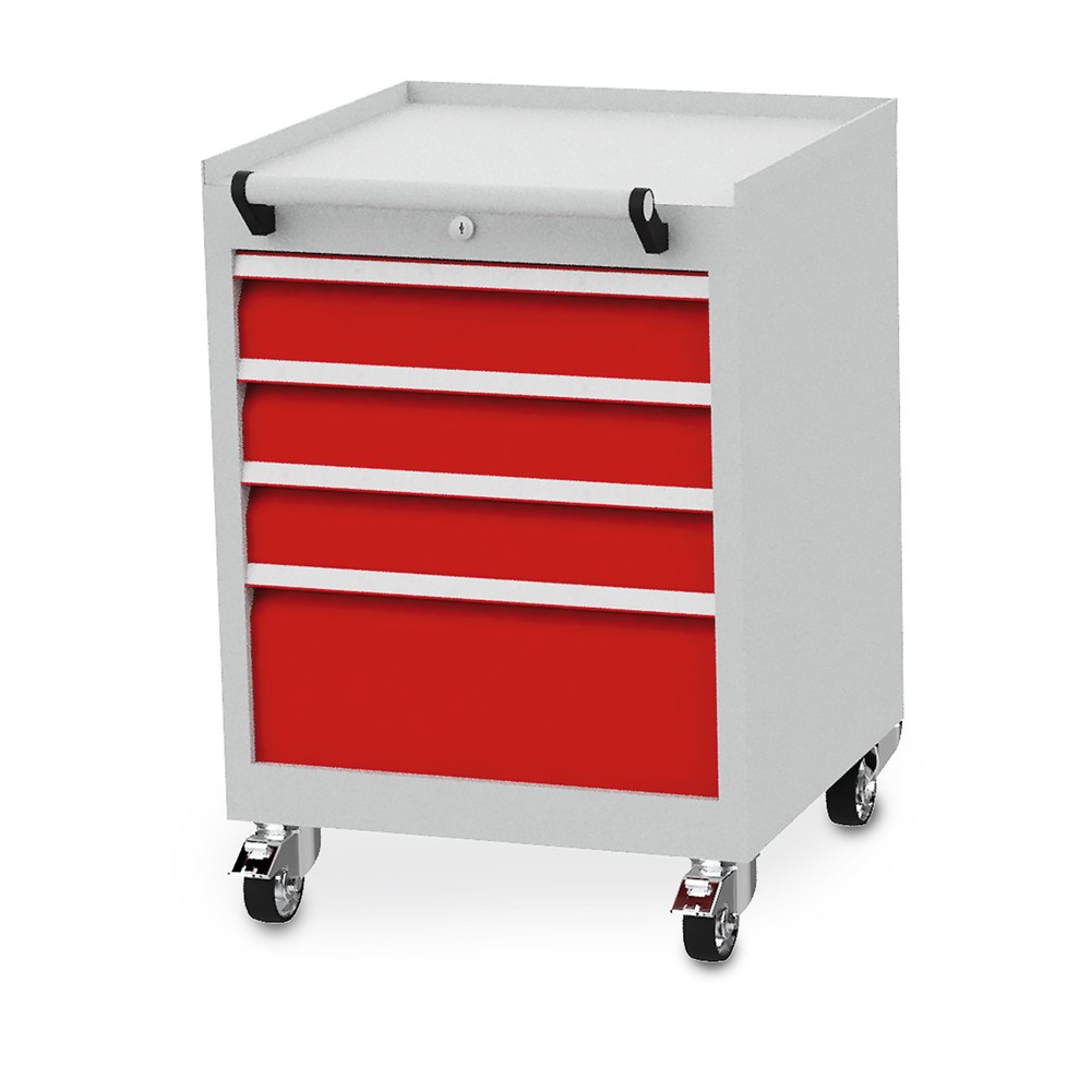 Bedrunka+Hirth Rollcontainer mit Schubladentragkraft 50 kg und Vollauszug, HxBxT 805 x 530 x 500 mm, verkehrsrot