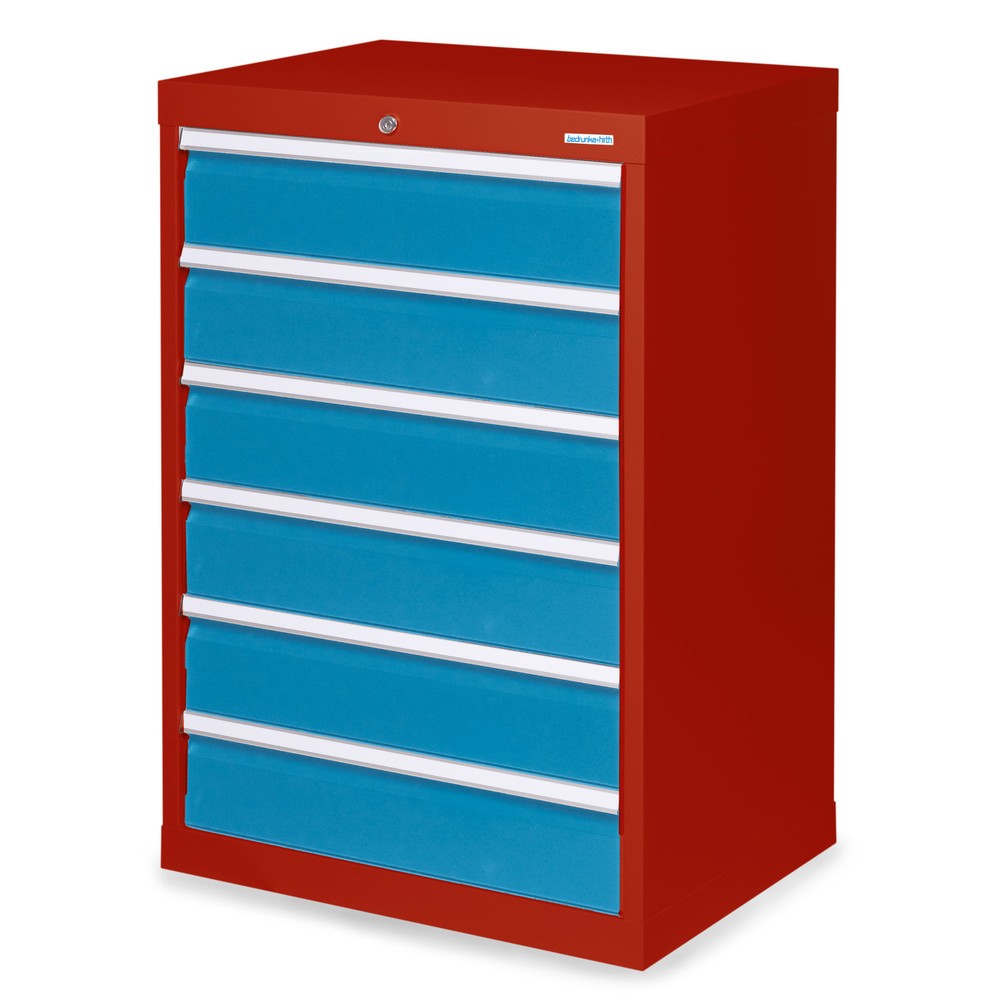 Bedrunka+Hirth Schubladenschrank Profi, Schubladen 6x150 mm, HxBxT 1.019 x 680 x 500 mm, rubinrot/lichtblau