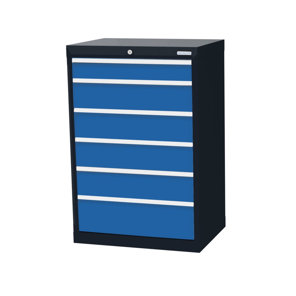 Bedrunka+Hirth Schubladenschrank Profi, Schubladen 1x100 + 4x150 + 1x200 mm, HxBxT 1.019 x 680 x 500 mm, anthrazitgrau/lichtblau