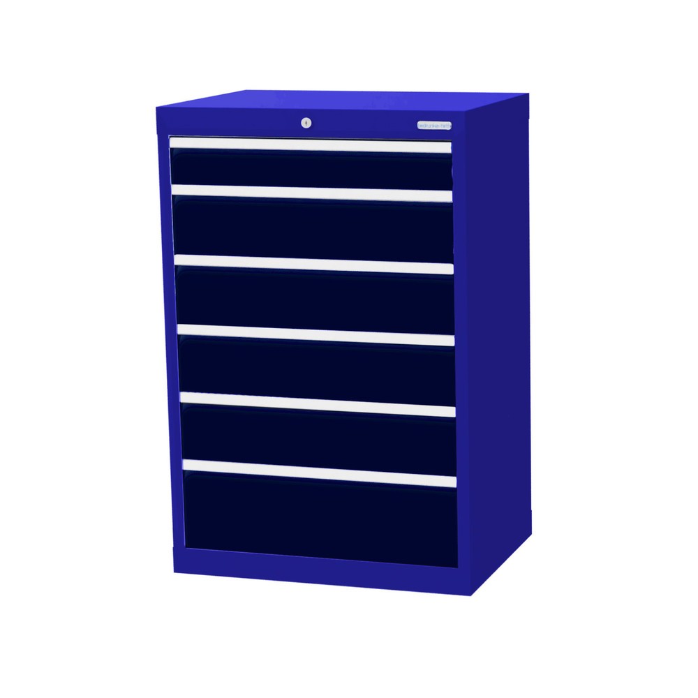 Bedrunka+Hirth Schubladenschrank Profi, Schubladen 1x100 + 4x150 + 1x200 mm, HxBxT 1.019 x 680 x 500 mm, enzianblau/anthrazitgrau