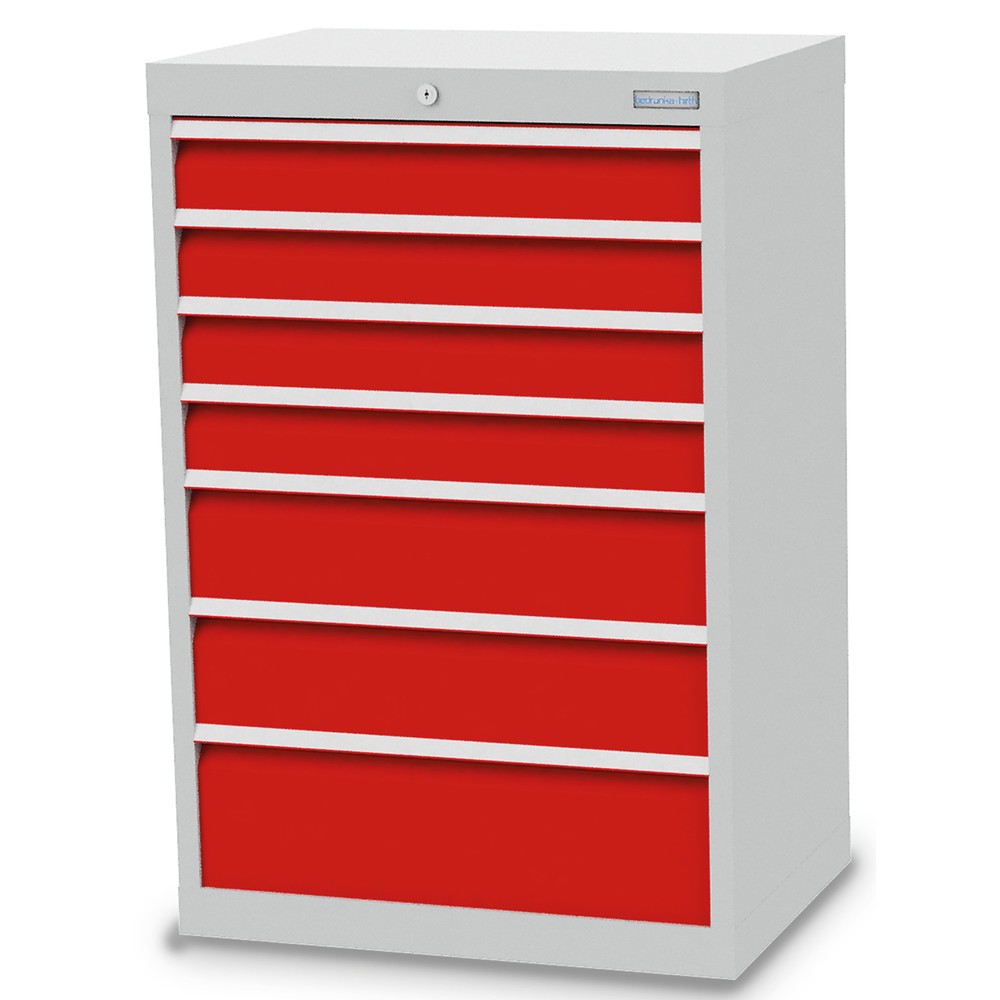 Bedrunka+Hirth Schubladenschrank Profi, Schubladen 4x100 + 2x150 + 1x200 mm, HxBxT 1.019 x 680 x 500 mm, lichtgrau/verkehrsrot