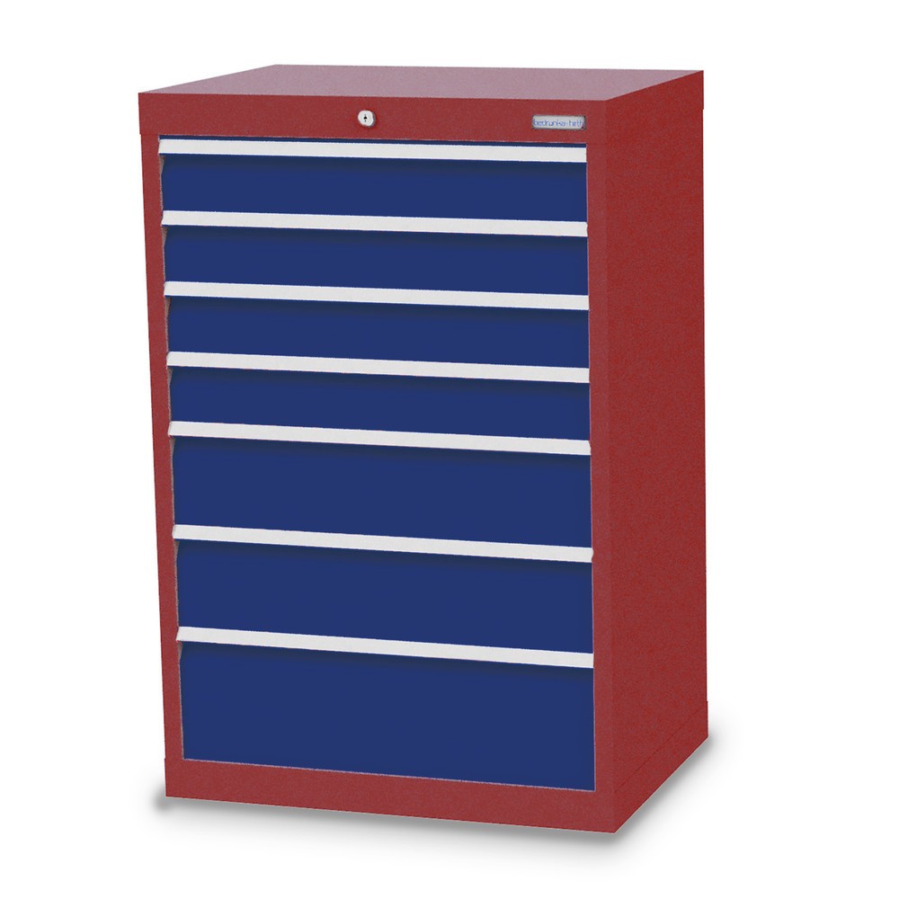 Bedrunka+Hirth Schubladenschrank Profi, Schubladen 4x100 + 2x150 + 1x200 mm, HxBxT 1.019 x 680 x 500 mm, rubinrot/enzianblau