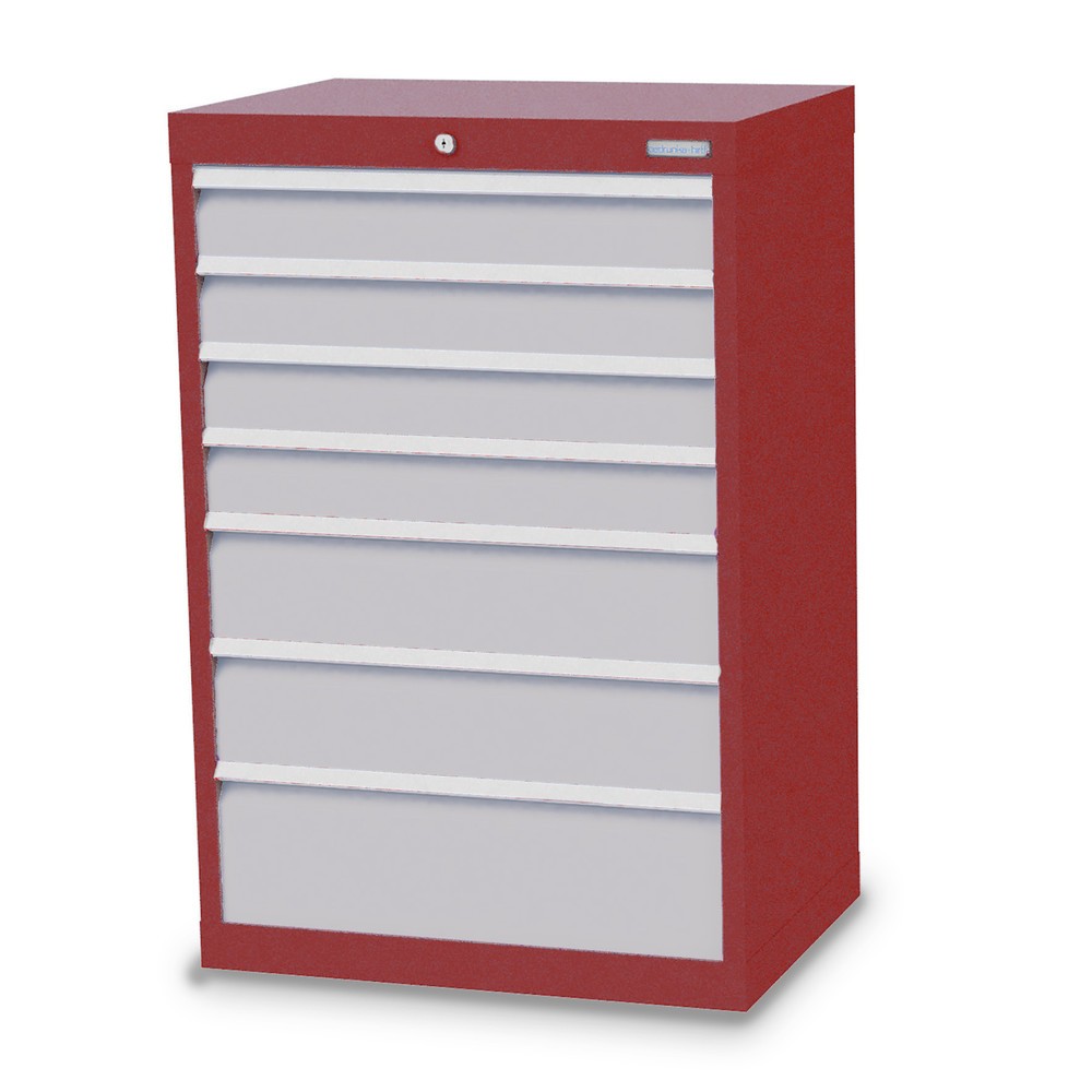 Bedrunka+Hirth Schubladenschrank Profi, Schubladen 4x100 + 2x150 + 1x200 mm, HxBxT 1.019 x 680 x 500 mm, rubinrot/lichtgrau