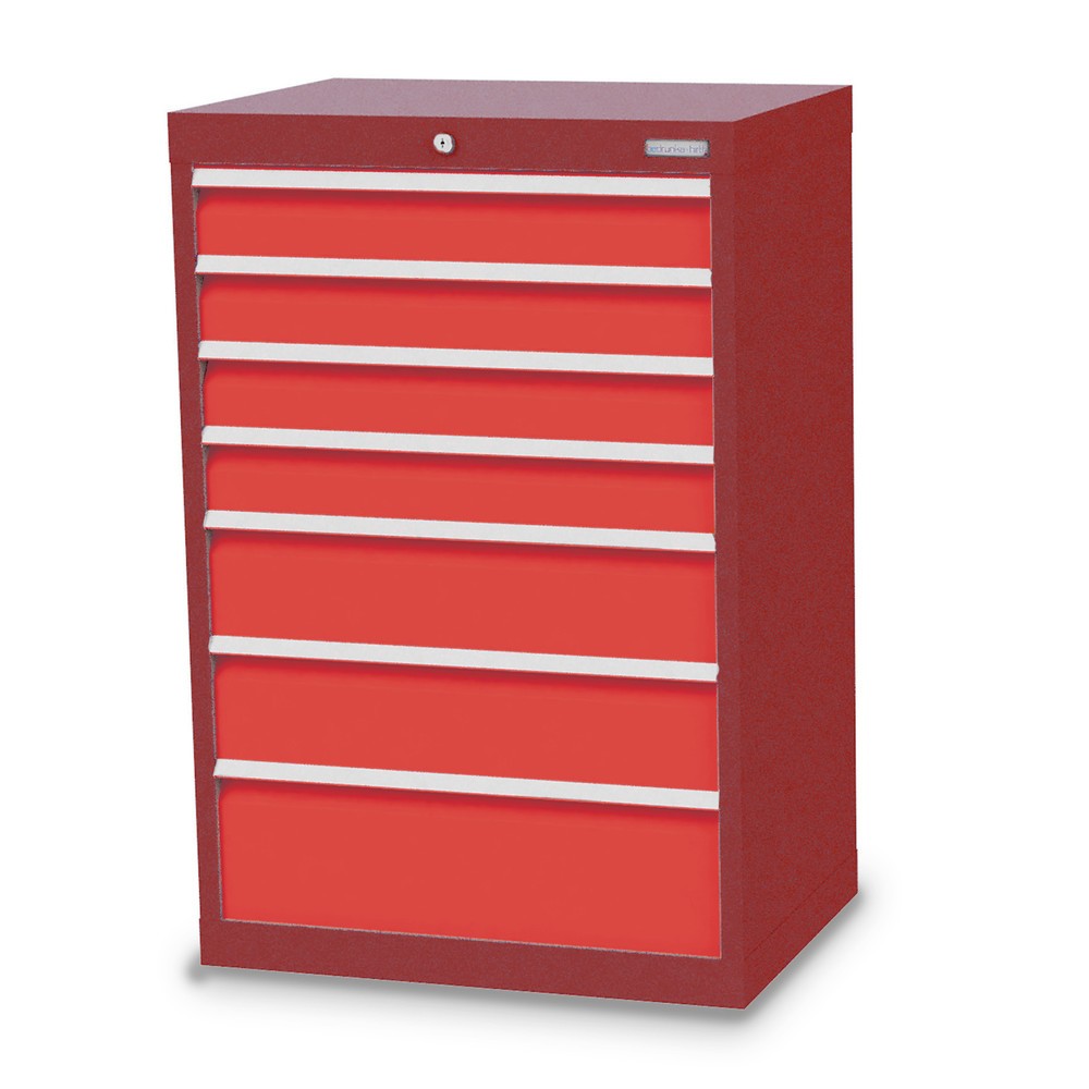 Bedrunka+Hirth Schubladenschrank Profi, Schubladen 4x100 + 2x150 + 1x200 mm, HxBxT 1.019 x 680 x 500 mm, rubinrot/verkehrsrot