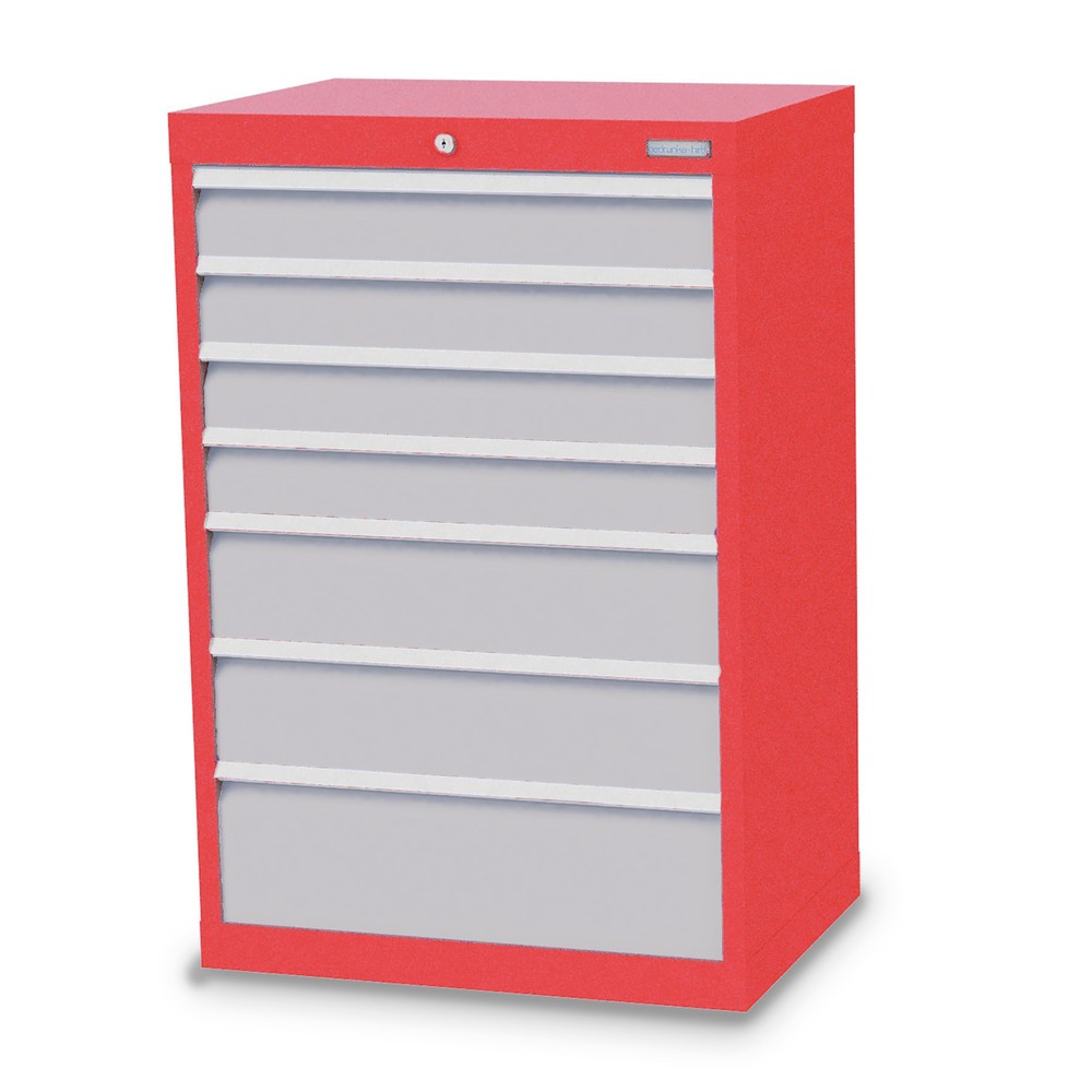 Bedrunka+Hirth Schubladenschrank Profi, Schubladen 4x100 + 2x150 + 1x200 mm, HxBxT 1.019 x 680 x 500 mm, verkehrsrot/lichtgrau