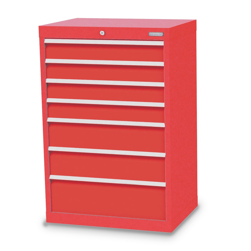 Bedrunka+Hirth Schubladenschrank Profi, Schubladen 4x100 + 2x150 + 1x200 mm, HxBxT 1.019 x 680 x 500 mm, verkehrsrot/verkehrsrot