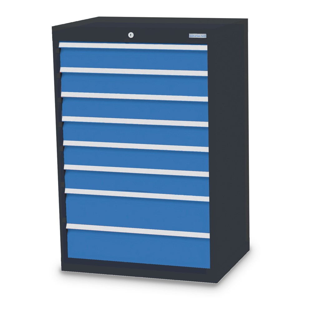 Bedrunka+Hirth Schubladenschrank Profi, Schubladen 6x100 + 2x150 mm, HxBxT 1.019 x 680 x 500 mm, anthrazitgrau/lichtblau