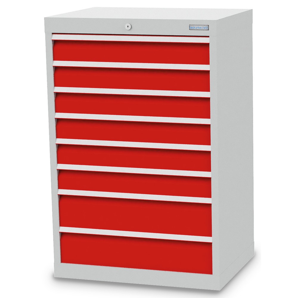 Bedrunka+Hirth Schubladenschrank Profi, Schubladen 6x100 + 2x150 mm, HxBxT 1.019 x 680 x 500 mm, lichtgrau/verkehrsrot