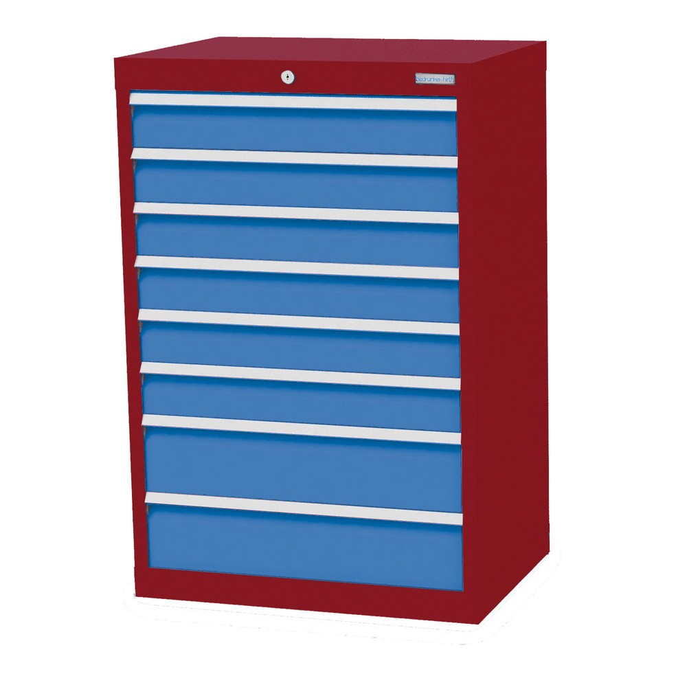 Bedrunka+Hirth Schubladenschrank Profi, Schubladen 6x100 + 2x150 mm, HxBxT 1.019 x 680 x 500 mm, rubinrot/lichtblau