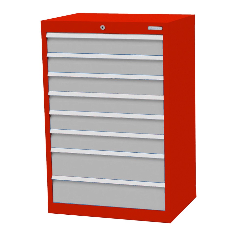 Bedrunka+Hirth Schubladenschrank Profi, Schubladen 6x100 + 2x150 mm, HxBxT 1.019 x 680 x 500 mm, verkehrsrot/lichtgrau
