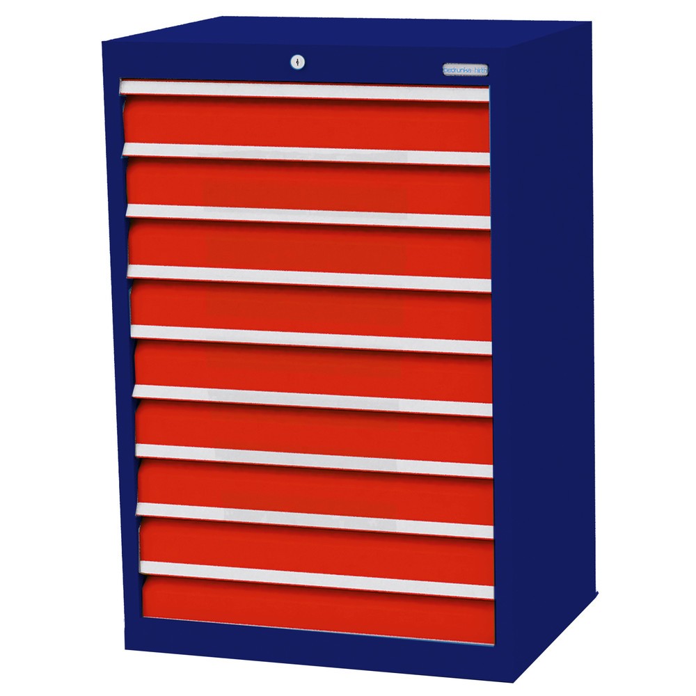 Bedrunka+Hirth Schubladenschrank Profi, Schubladen 9x100 mm, HxBxT 1.019 x 680 x 500 mm, enzianblau/verkehrsrot