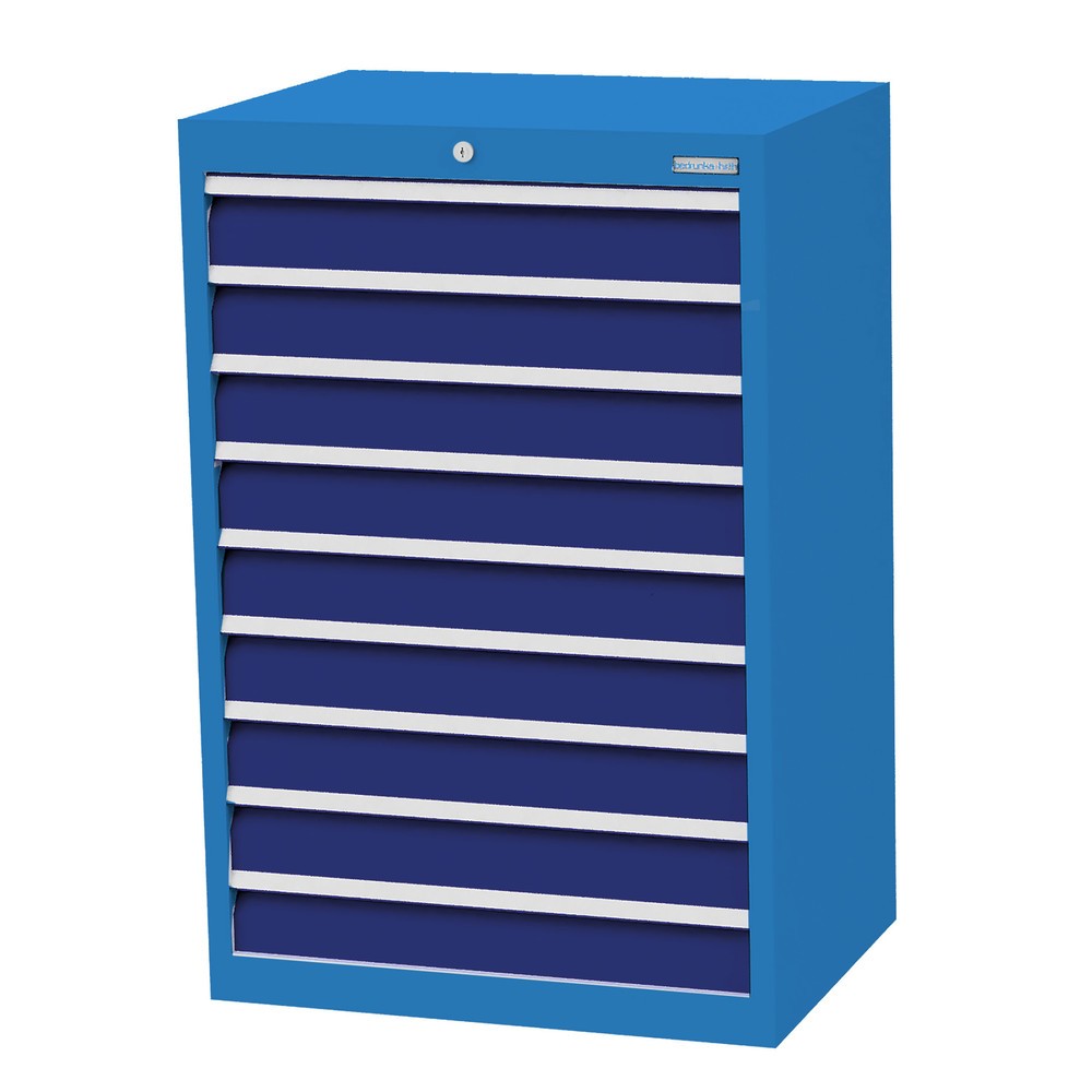 Bedrunka+Hirth Schubladenschrank Profi, Schubladen 9x100 mm, HxBxT 1.019 x 680 x 500 mm, lichtblau/enzianblau