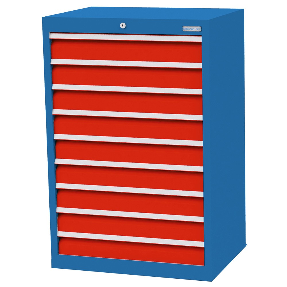 Bedrunka+Hirth Schubladenschrank Profi, Schubladen 9x100 mm, HxBxT 1.019 x 680 x 500 mm, lichtblau/verkehrsrot