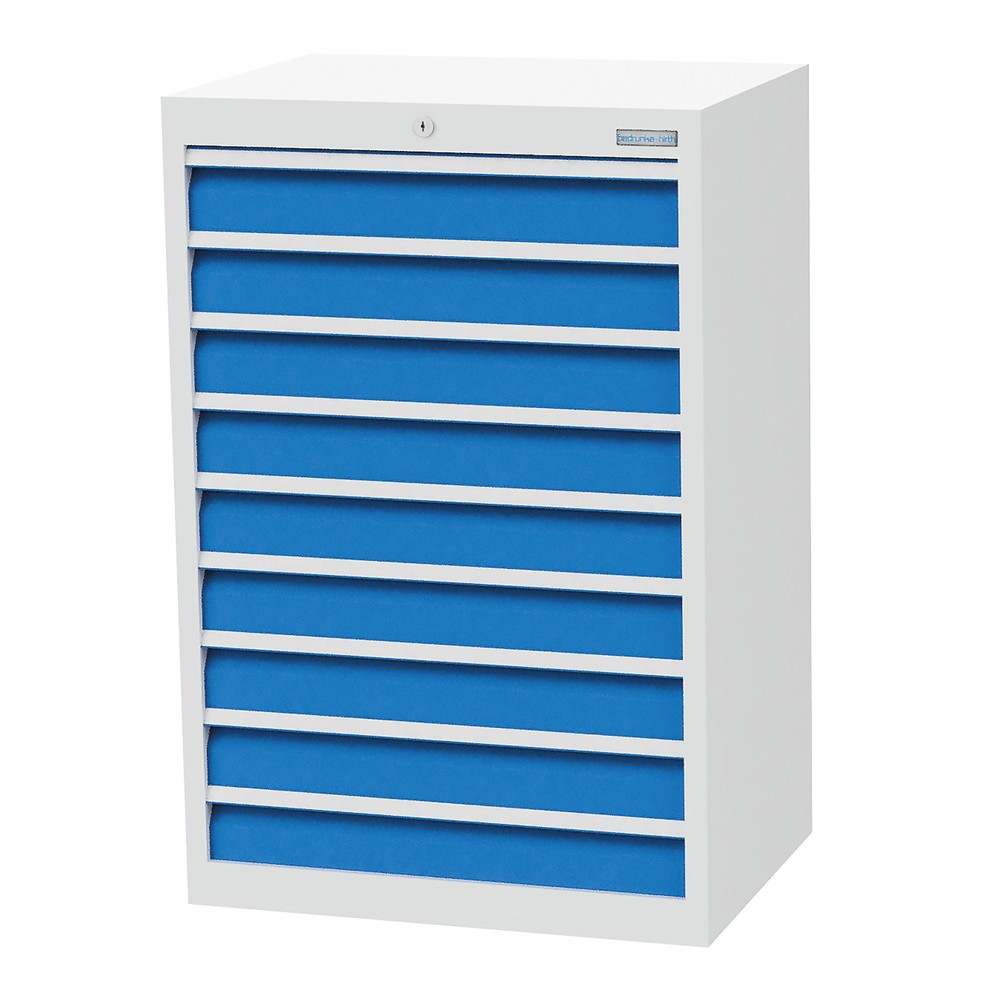 Bedrunka+Hirth Schubladenschrank Profi, Schubladen 9x100 mm, HxBxT 1.019 x 680 x 500 mm, lichtgrau/lichtblau