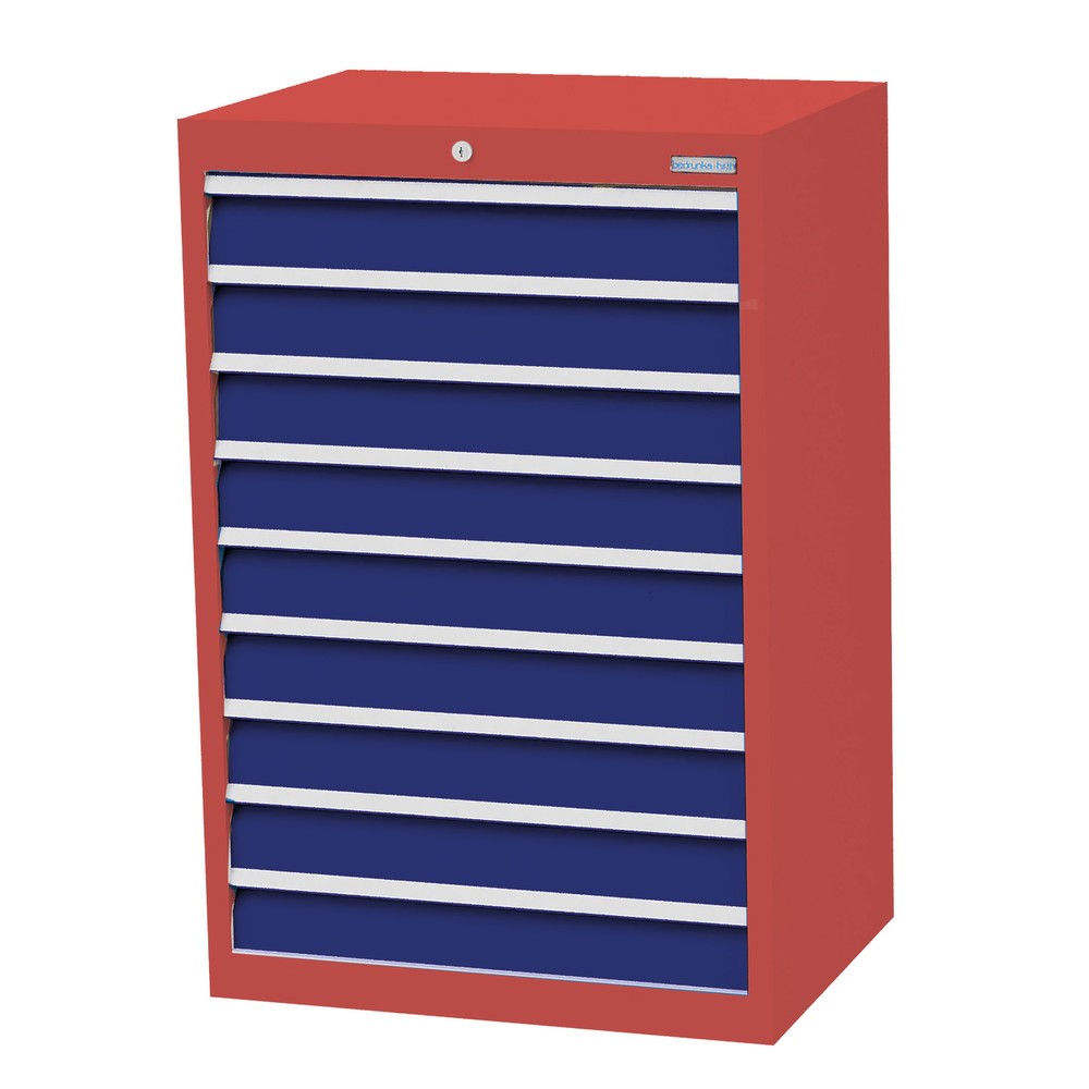 Bedrunka+Hirth Schubladenschrank Profi, Schubladen 9x100 mm, HxBxT 1.019 x 680 x 500 mm, rubinrot/enzianblau