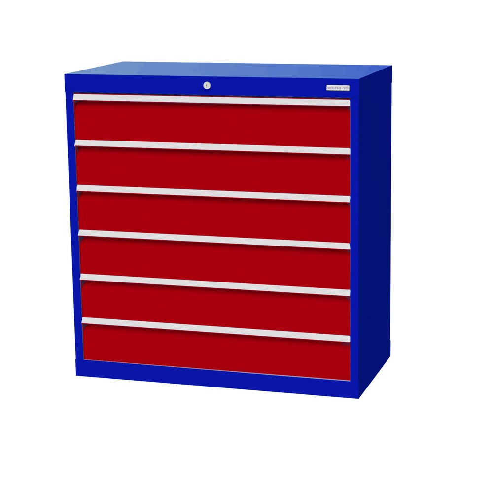 Bedrunka+Hirth Schubladenschrank Profi, Schubladen 6x150 mm, HxBxT 1.019 x 980 x 500 mm, enzianblau/rubinrot