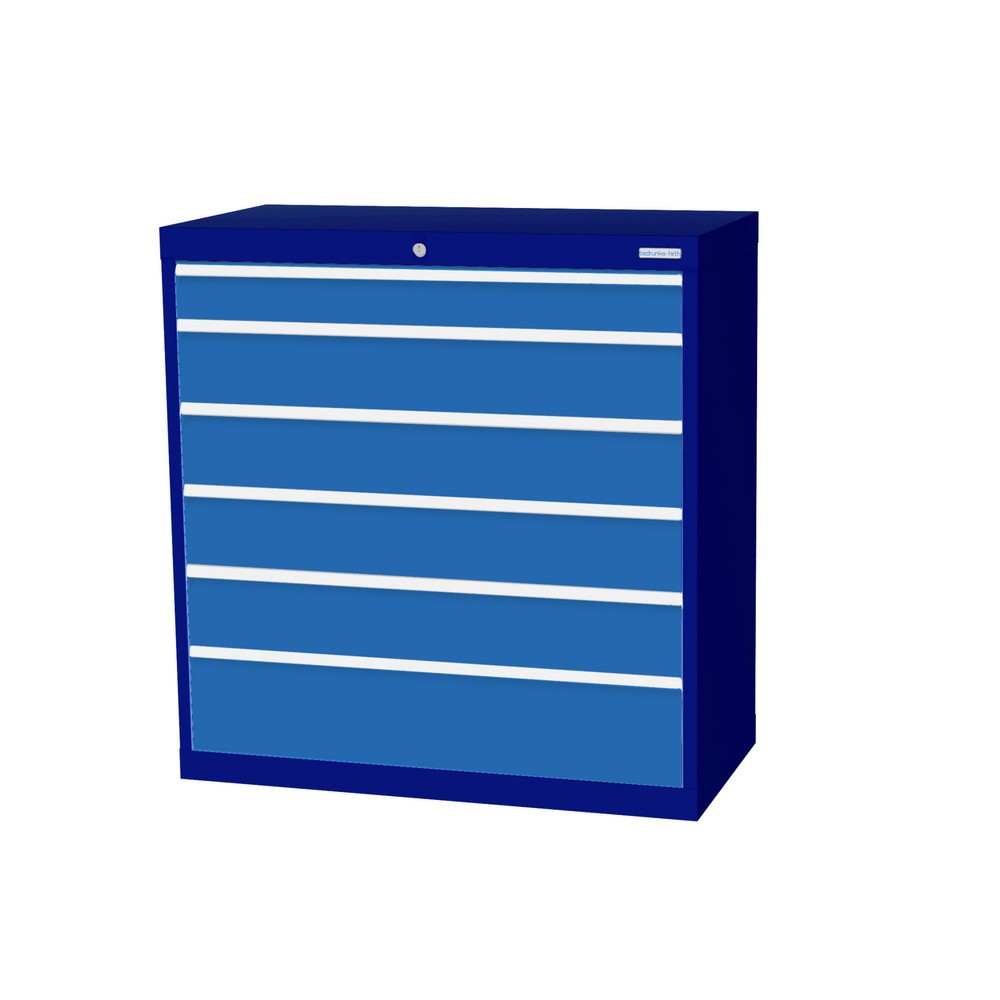Bedrunka+Hirth Schubladenschrank Profi, Schubladen 1x100 + 4x150 + 1x200 mm, HxBxT 1.019 x 980 x 500 mm, enzianblau/lichtblau