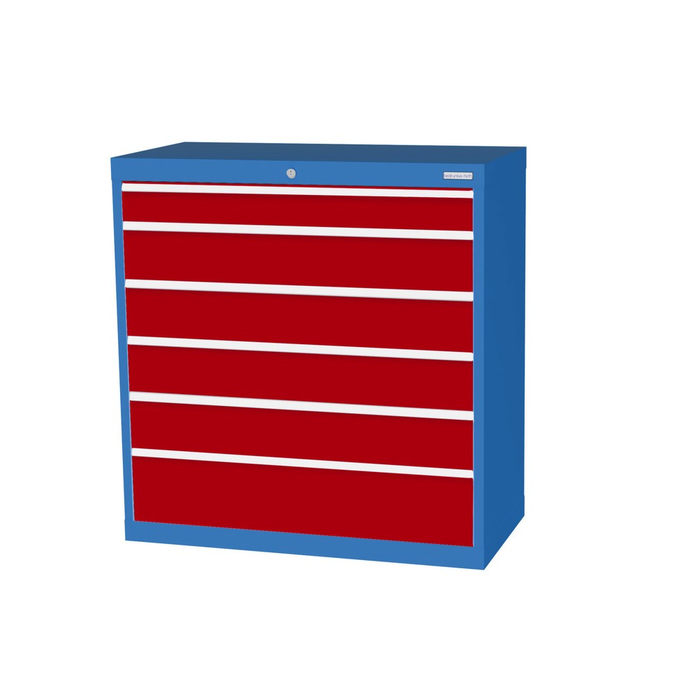 Bedrunka+Hirth Schubladenschrank Profi, Schubladen 1x100 + 4x150 + 1x200 mm, HxBxT 1.019 x 980 x 500 mm, lichtblau/rubinrot