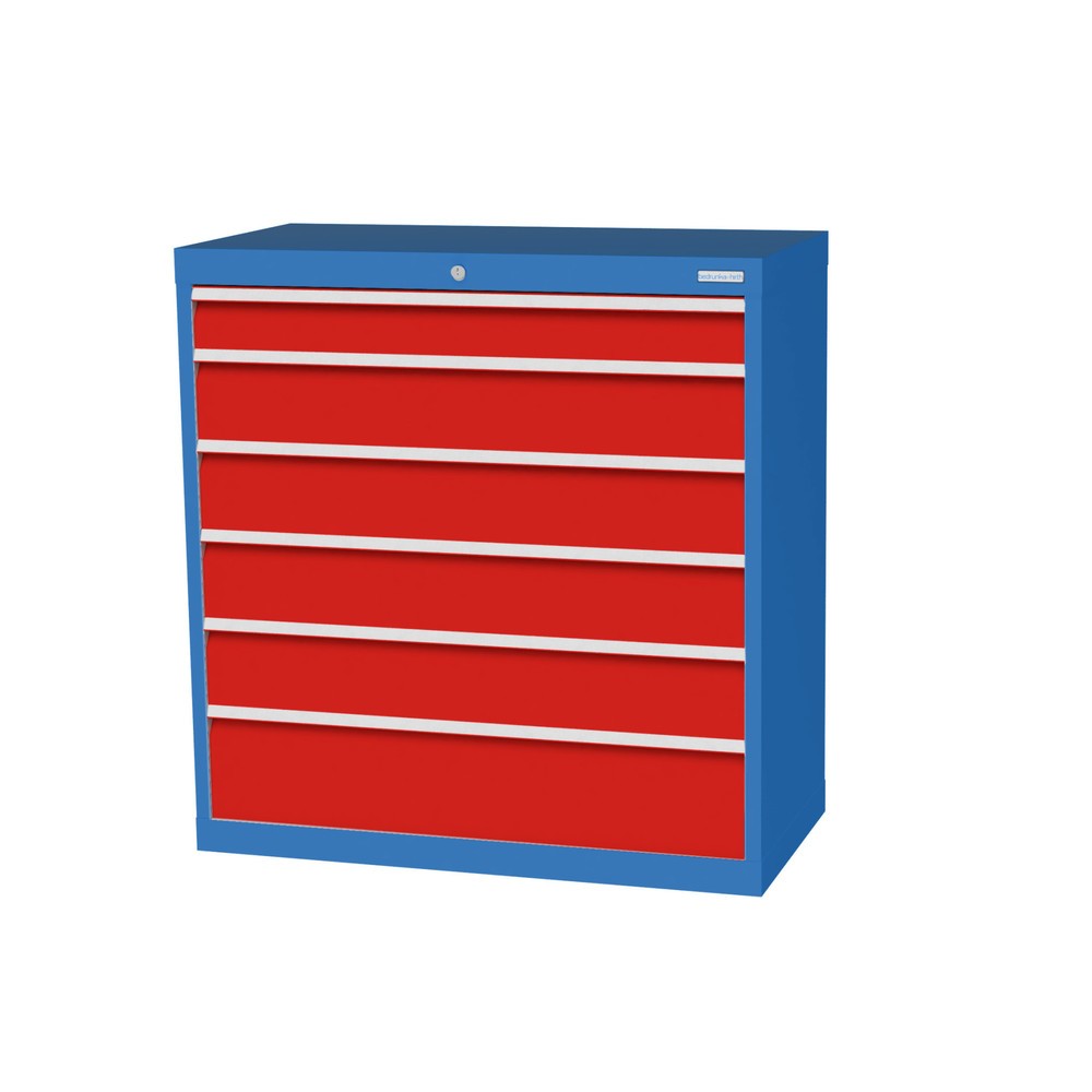 Bedrunka+Hirth Schubladenschrank Profi, Schubladen 1x100 + 4x150 + 1x200 mm, HxBxT 1.019 x 980 x 500 mm, lichtblau/verkehrsrot