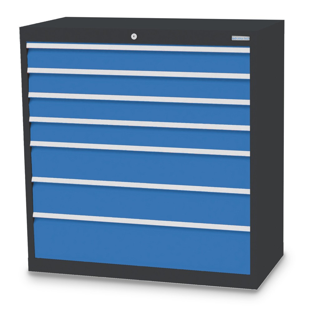 Bedrunka+Hirth Schubladenschrank Profi, Schubladen 4x100 + 2x150 + 1x200 mm, HxBxT 1.019 x 980 x 500 mm, anthrazitgrau/lichtblau