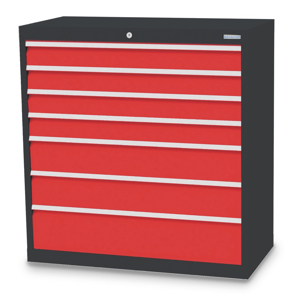 Bedrunka+Hirth Schubladenschrank Profi, Schubladen 4x100 + 2x150 + 1x200 mm, HxBxT 1.019 x 980 x 500 mm, anthrazitgrau/verkehrsrot