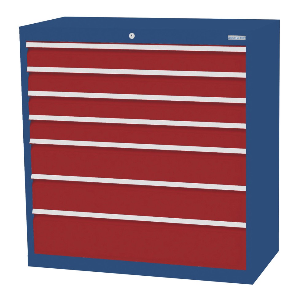 Bedrunka+Hirth Schubladenschrank Profi, Schubladen 4x100 + 2x150 + 1x200 mm, HxBxT 1.019 x 980 x 500 mm, enzianblau/rubinrot