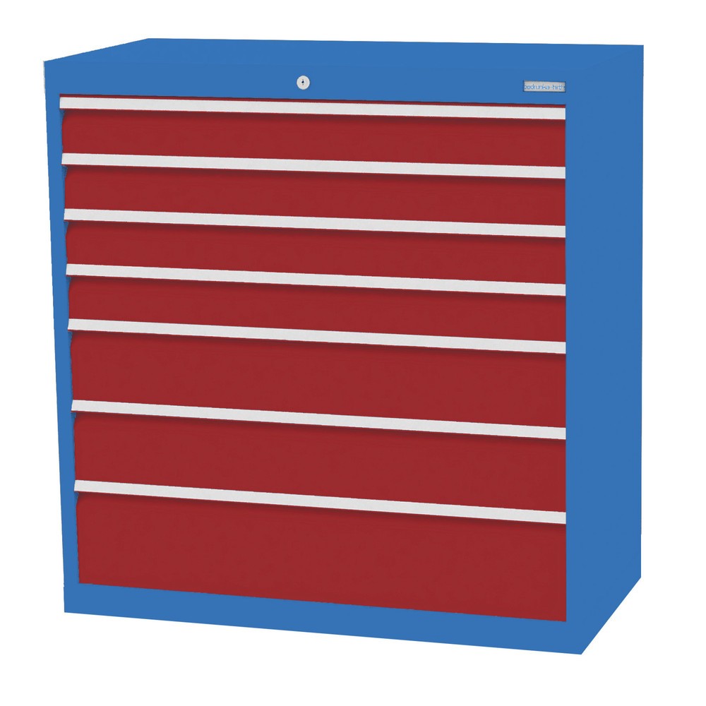Bedrunka+Hirth Schubladenschrank Profi, Schubladen 4x100 + 2x150 + 1x200 mm, HxBxT 1.019 x 980 x 500 mm, lichtblau/rubinrot