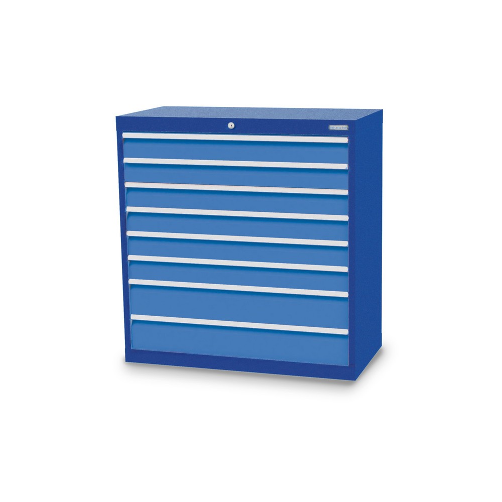 Bedrunka+Hirth Schubladenschrank Profi, Schubladen 6x100 + 2x150 mm, HxBxT 1.019 x 980 x 500 mm, enzianblau/lichtblau