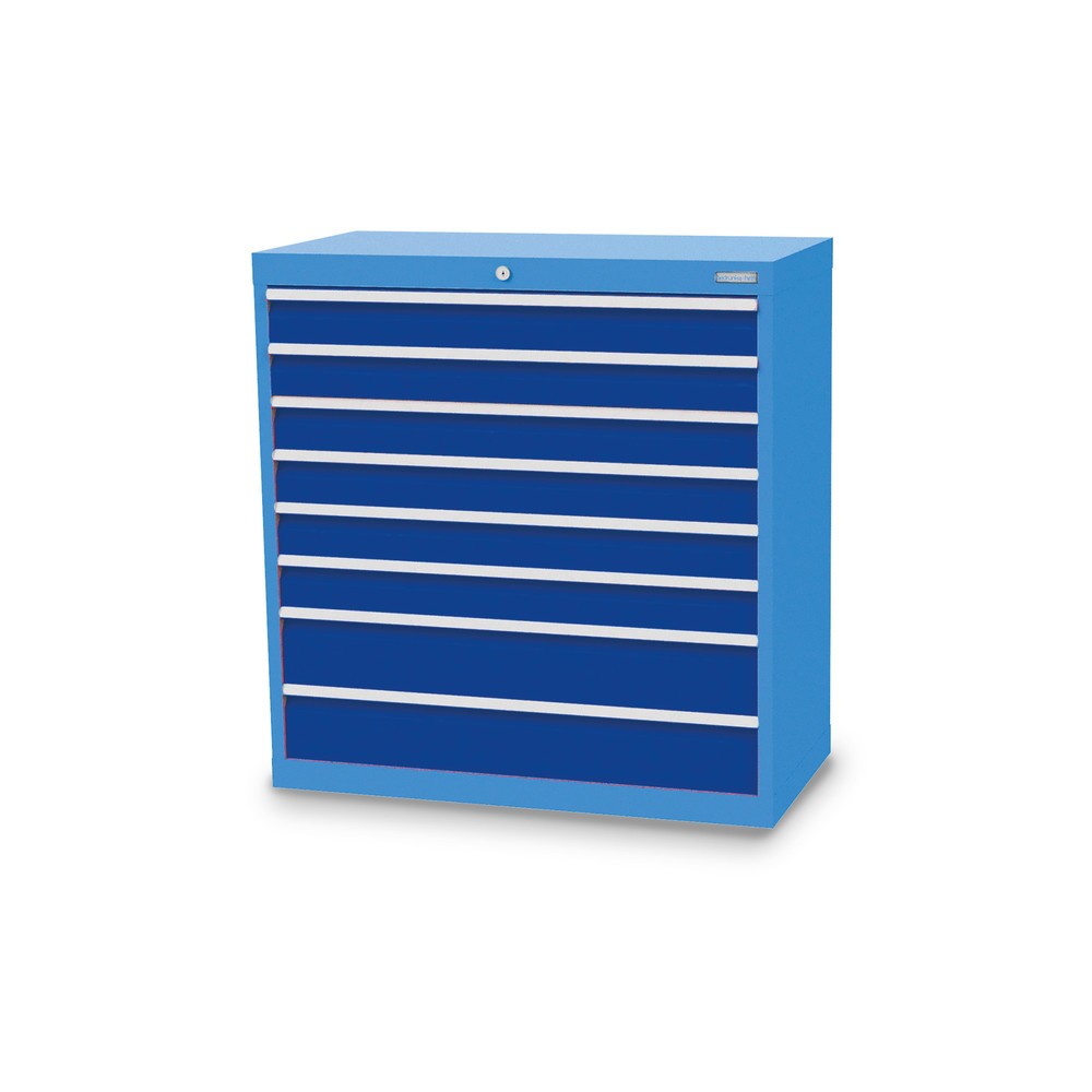 Bedrunka+Hirth Schubladenschrank Profi, Schubladen 6x100 + 2x150 mm, HxBxT 1.019 x 980 x 500 mm, lichtblau/enzianblau