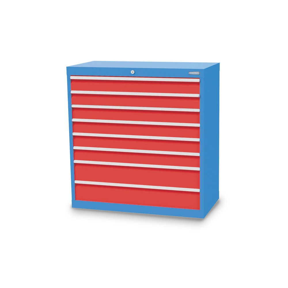 Bedrunka+Hirth Schubladenschrank Profi, Schubladen 6x100 + 2x150 mm, HxBxT 1.019 x 980 x 500 mm, lichtblau/verkehrsrot