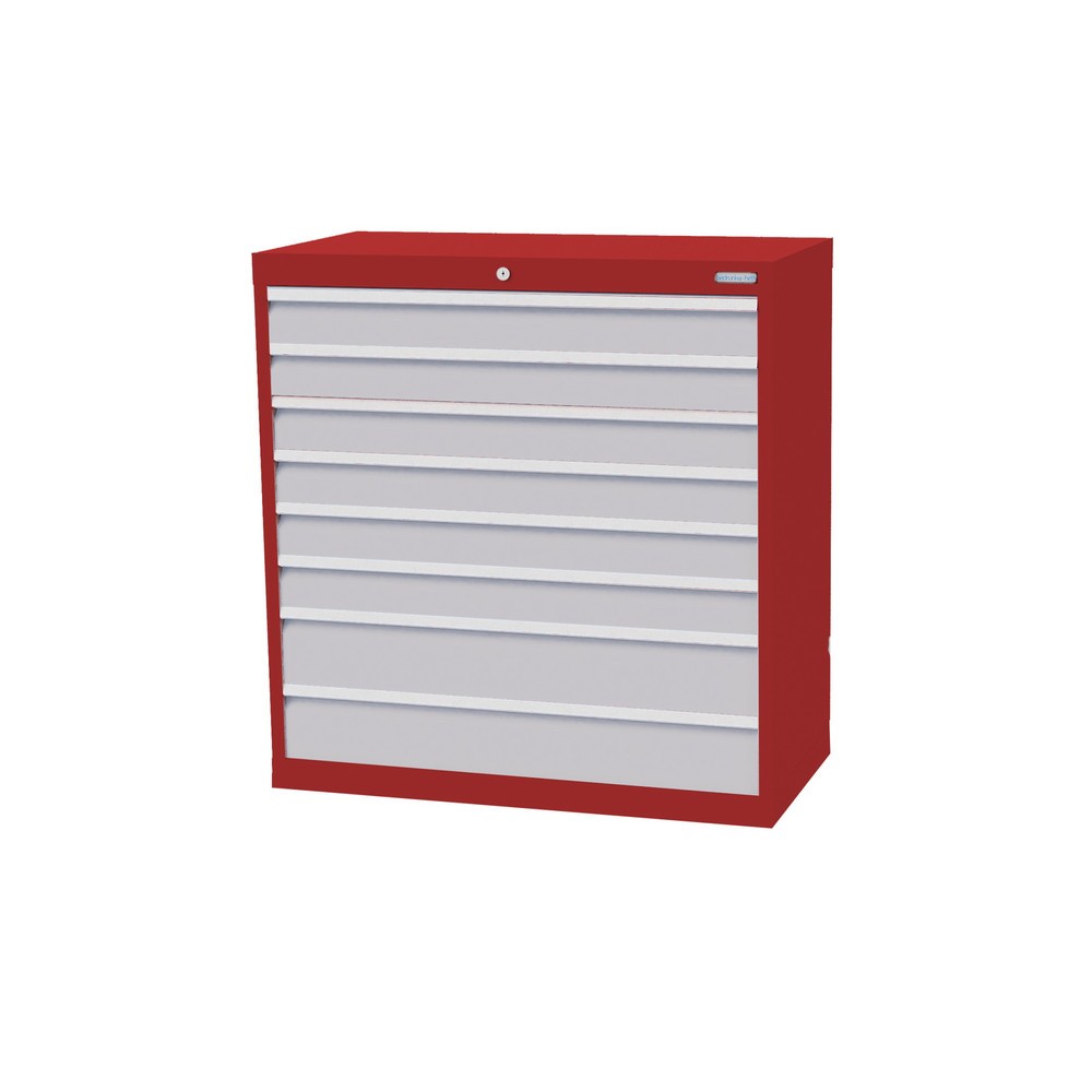 Bedrunka+Hirth Schubladenschrank Profi, Schubladen 6x100 + 2x150 mm, HxBxT 1.019 x 980 x 500 mm, rubinrot/lichtgrau