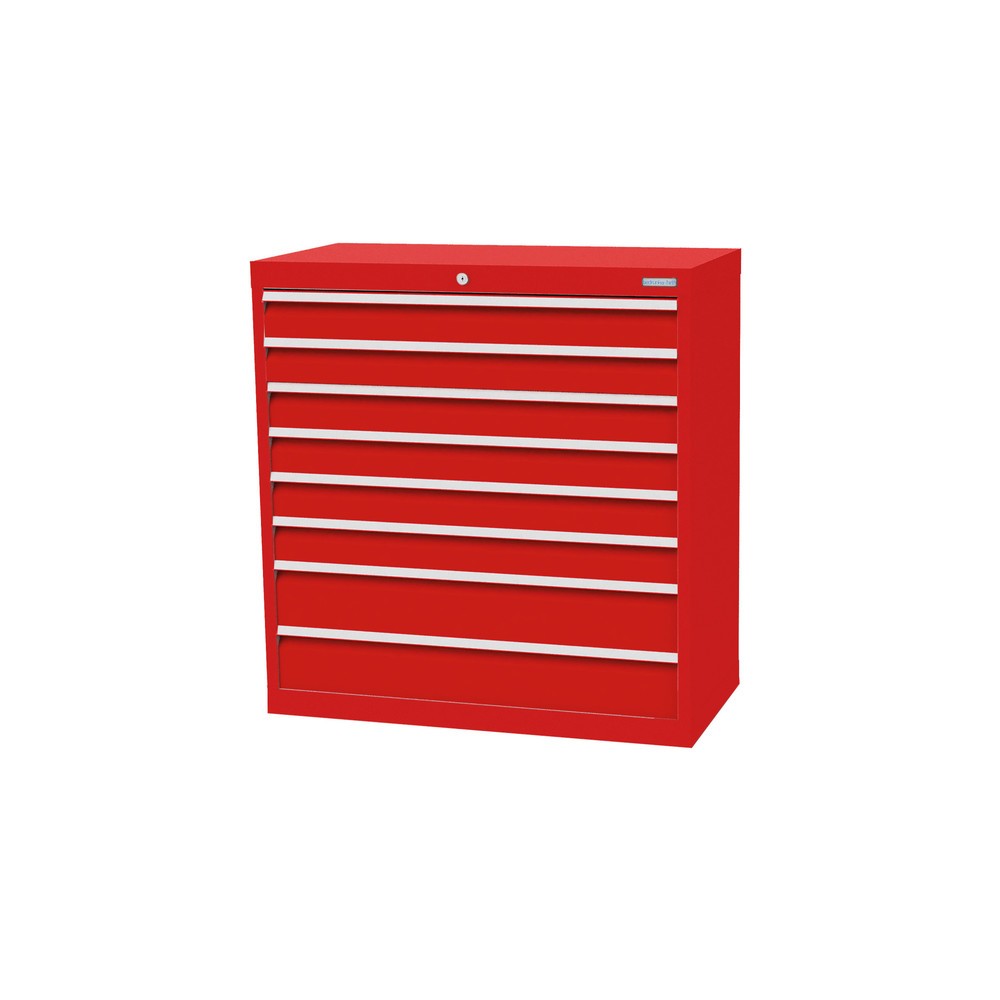 Bedrunka+Hirth Schubladenschrank Profi, Schubladen 6x100 + 2x150 mm, HxBxT 1.019 x 980 x 500 mm, verkehrsrot/verkehrsrot
