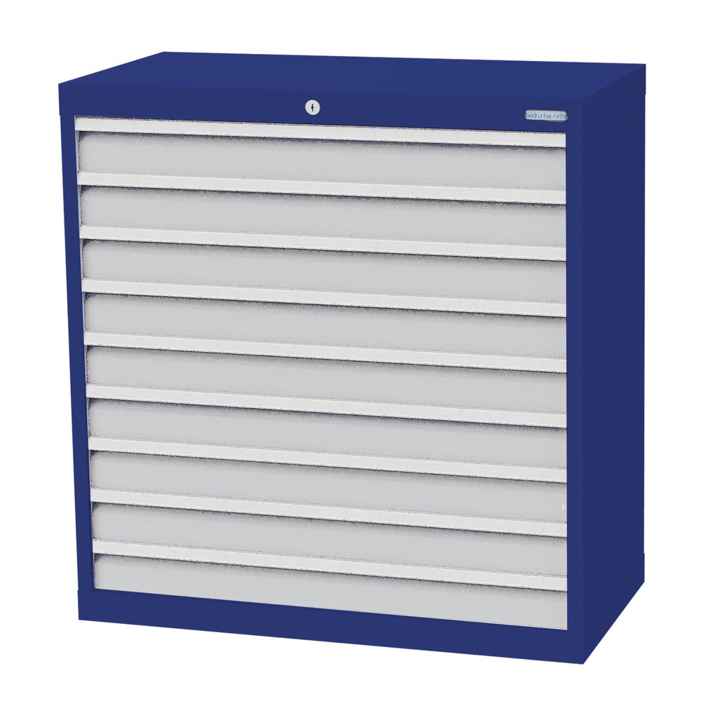 Bedrunka+Hirth Schubladenschrank Profi, Schubladen 9x100 mm, HxBxT 1.019 x 980 x 500 mm, enzianblau/lichtgrau