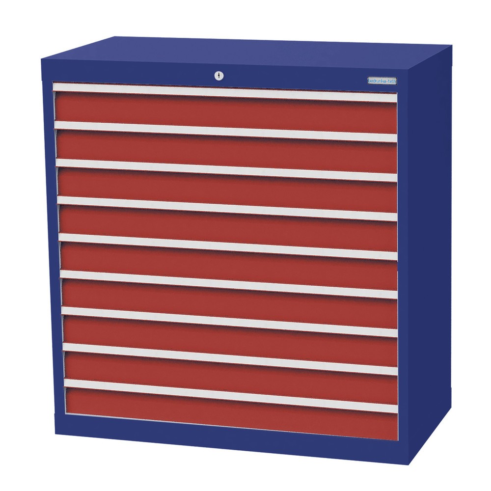 Bedrunka+Hirth Schubladenschrank Profi, Schubladen 9x100 mm, HxBxT 1.019 x 980 x 500 mm, enzianblau/rubinrot