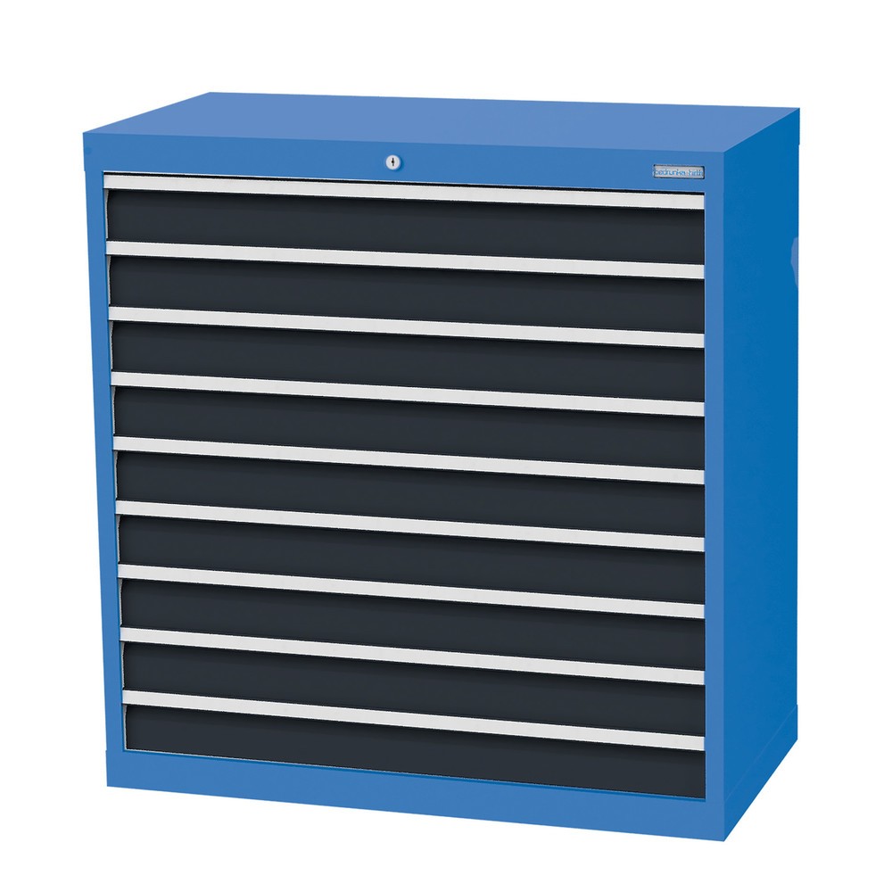 Bedrunka+Hirth Schubladenschrank Profi, Schubladen 9x100 mm, HxBxT 1.019 x 980 x 500 mm, lichtblau/anthrazitgrau