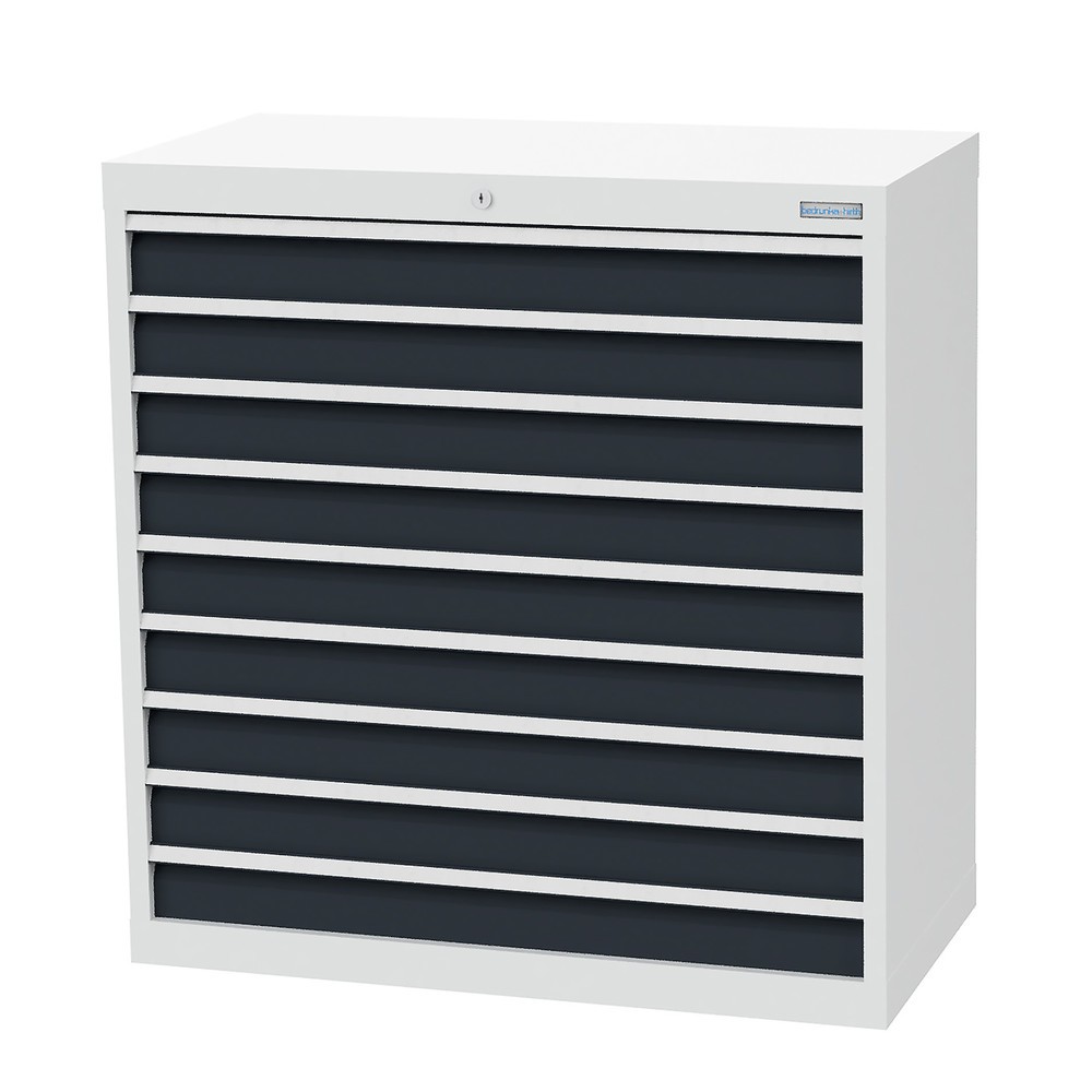 Bedrunka+Hirth Schubladenschrank Profi, Schubladen 9x100 mm, HxBxT 1.019 x 980 x 500 mm, lichtgrau/anthrazitgrau