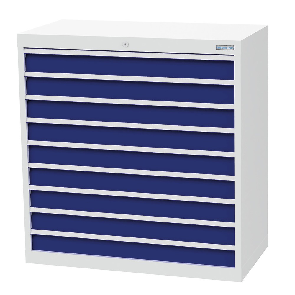 Bedrunka+Hirth Schubladenschrank Profi, Schubladen 9x100 mm, HxBxT 1.019 x 980 x 500 mm, lichtgrau/enzianblau