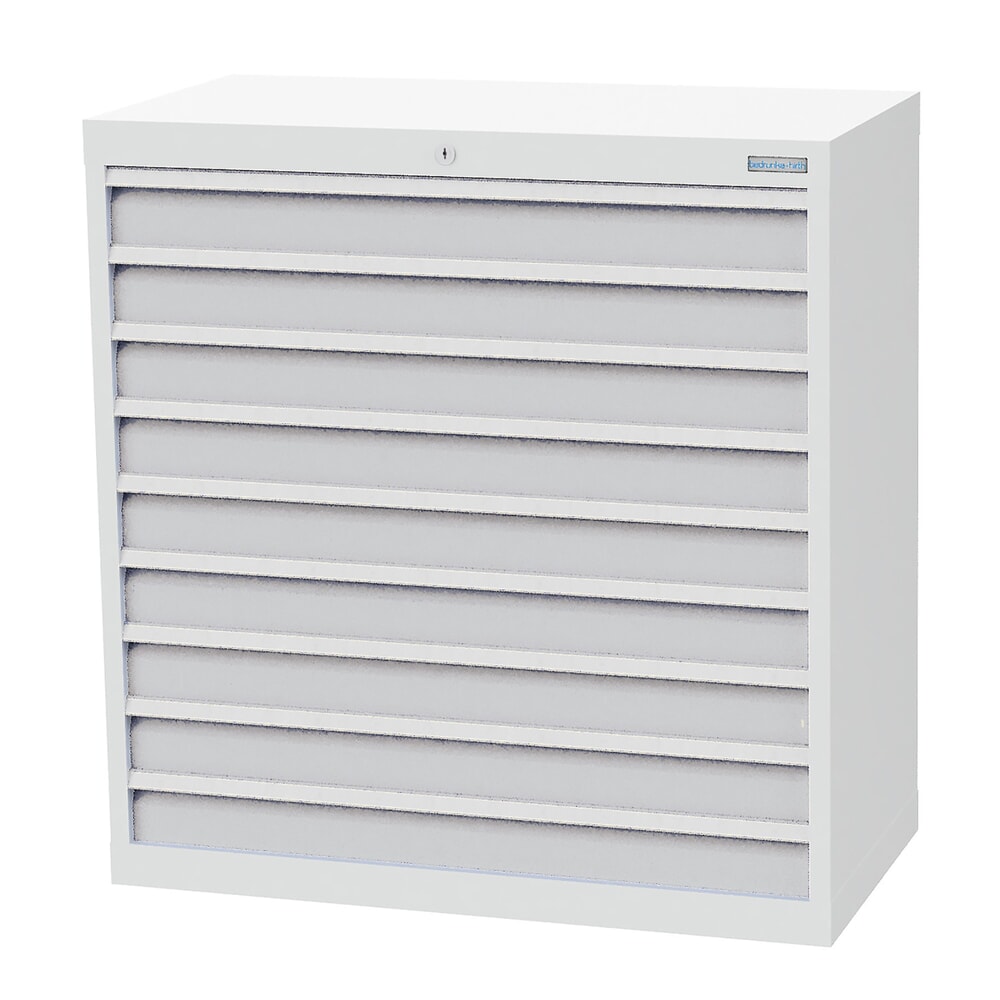 Bedrunka+Hirth Schubladenschrank Profi, Schubladen 9x100 mm, HxBxT 1.019 x 980 x 500 mm, lichtgrau/lichtgrau