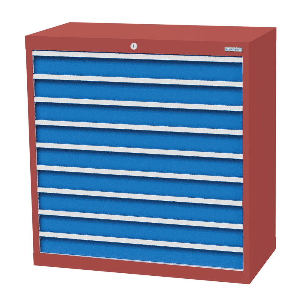 Bedrunka+Hirth Schubladenschrank Profi, Schubladen 9x100 mm, HxBxT 1.019 x 980 x 500 mm, rubinrot/lichtblau
